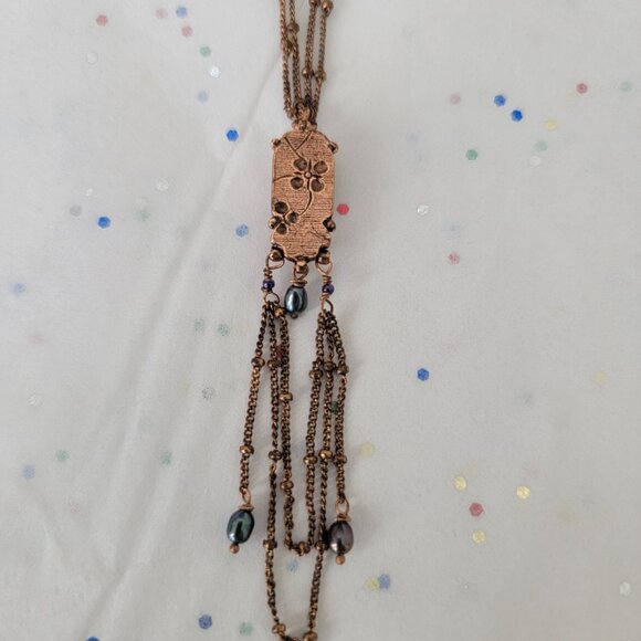 SATELLITE PARIS VINTAGE FACETED RECTANGULAR AMETHYST GLASS NECKLACE W/ DANGLES - Picture 6 of 9